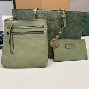 Montana West 3 piece bag set, faux leather green crocodile print, never used